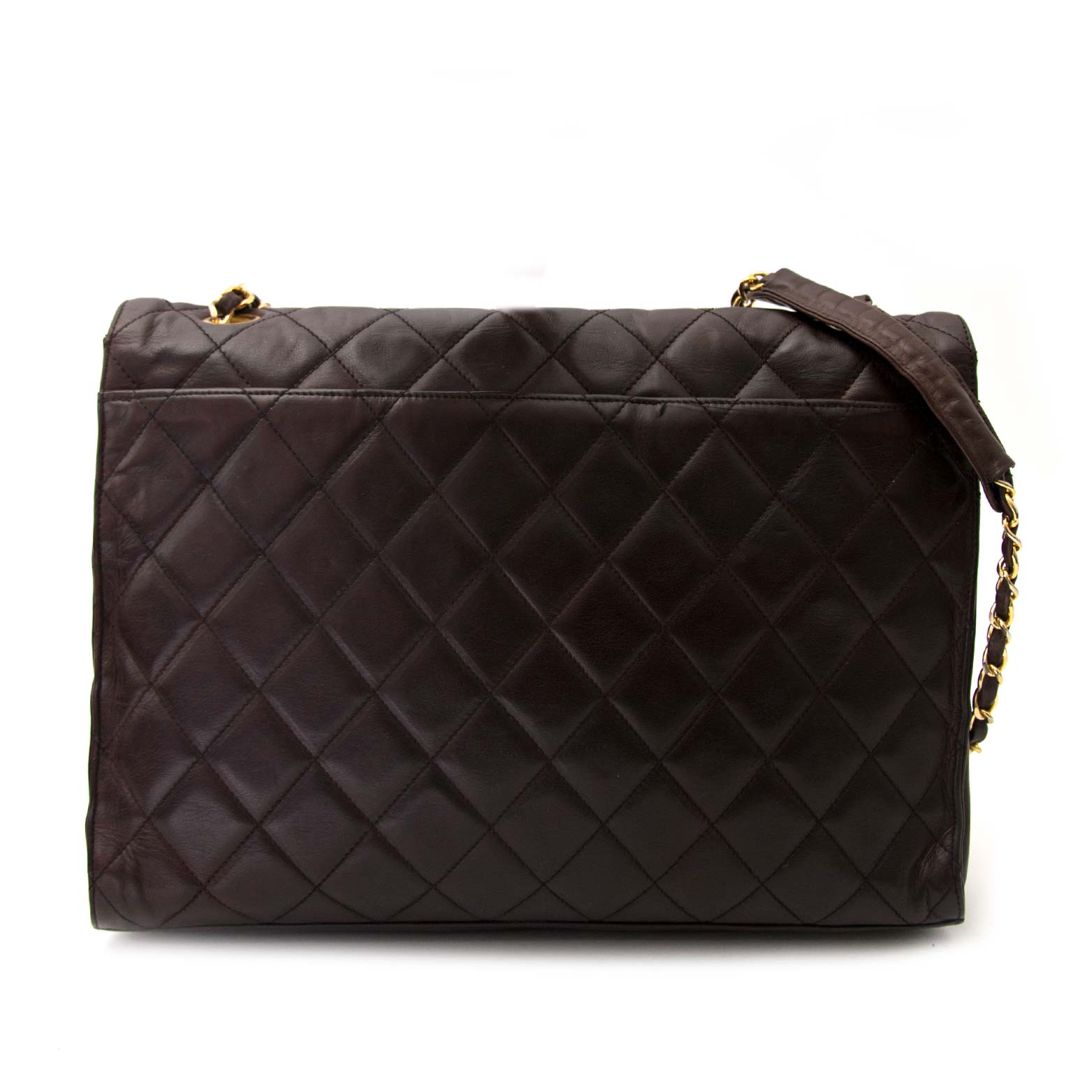 koop veilig online vintage Chanel Vintage Brown Lambskin Shoulder Bag