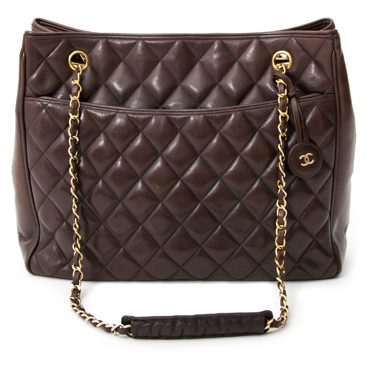buy safe online secondhand designer Chanel Chocolat Brown Quilted Lambskin Tote at the best price