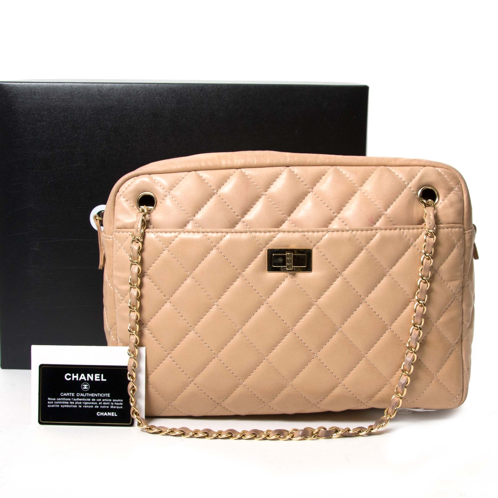 chanel beige reissue camera bag now for sale at labellov vintage fashion webshop belgium