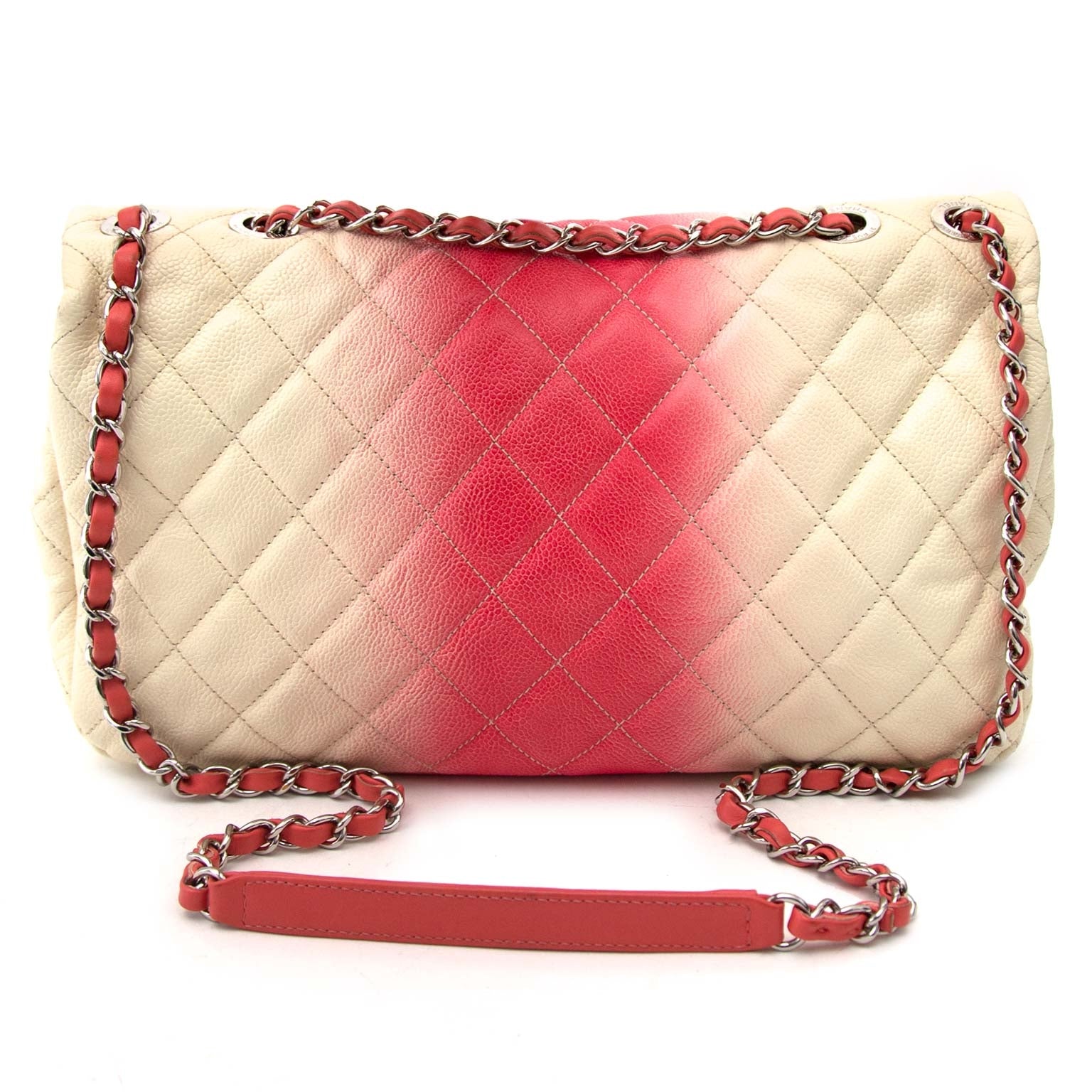 Chanel Caviar Ombre White Rose Jumbo Single Flap Bag shop safe online wordwide shipping