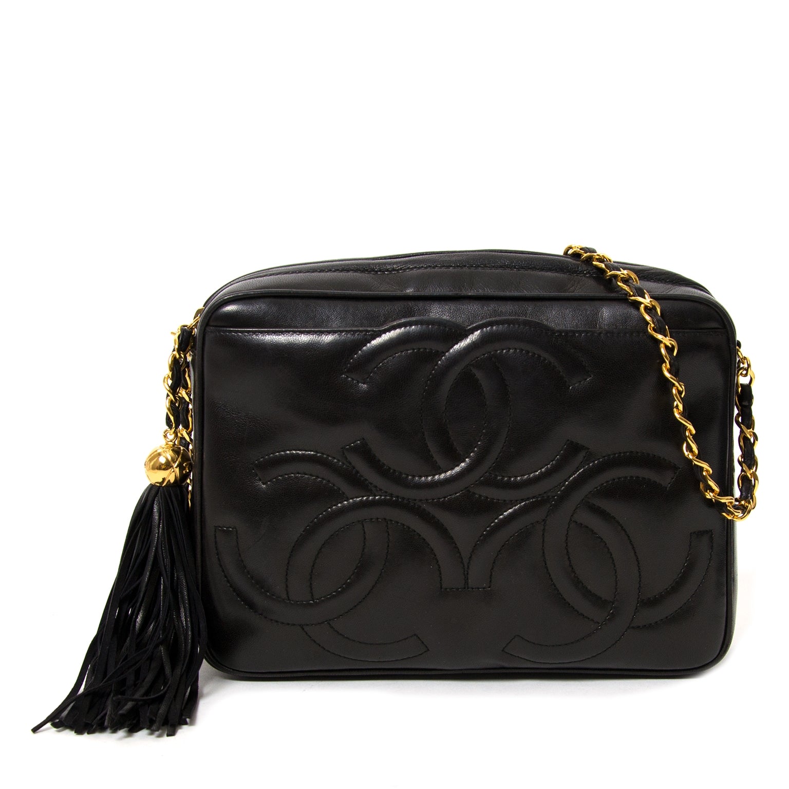 chanel black lambskin cc's tassel bag now for sale at labellov vintage fashion webshop belgium