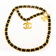 Chanel Black Leather Weave Swag Belt now for sale at labellov vintage fashion webshop belgium