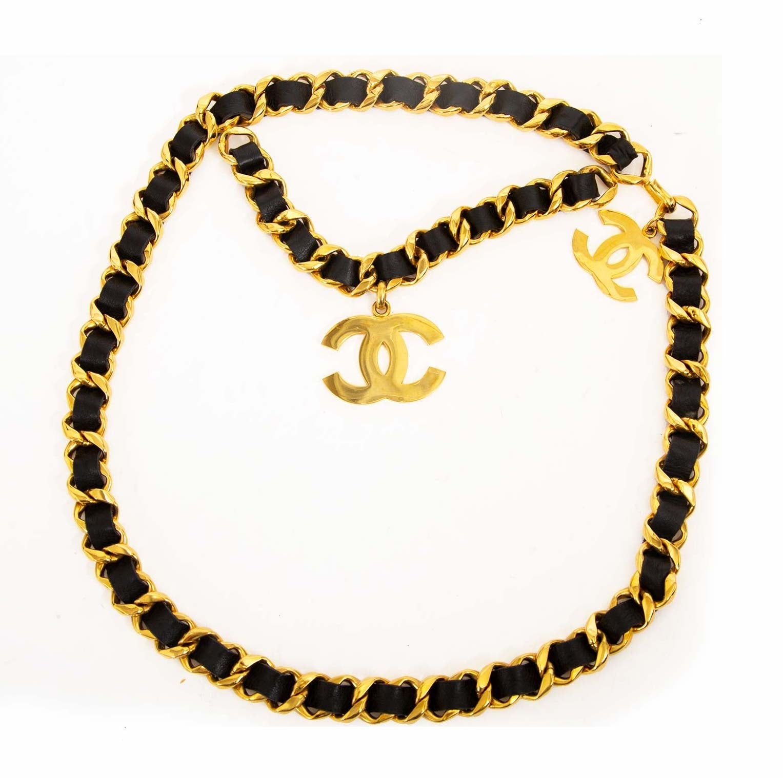 Chanel Black Leather Weave Swag Belt now for sale at labellov vintage fashion webshop belgium