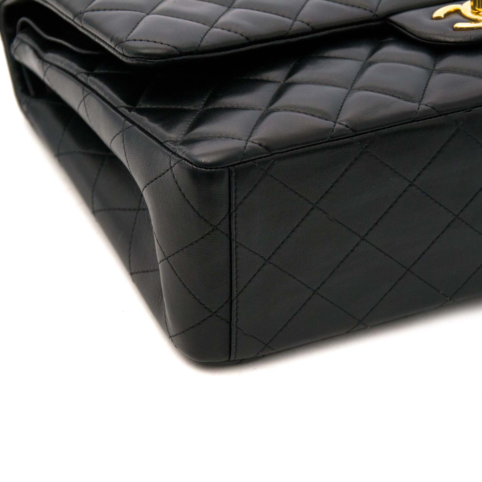 Chanel Black Lambskin Leather Maxi Classic Flap Bag GHW