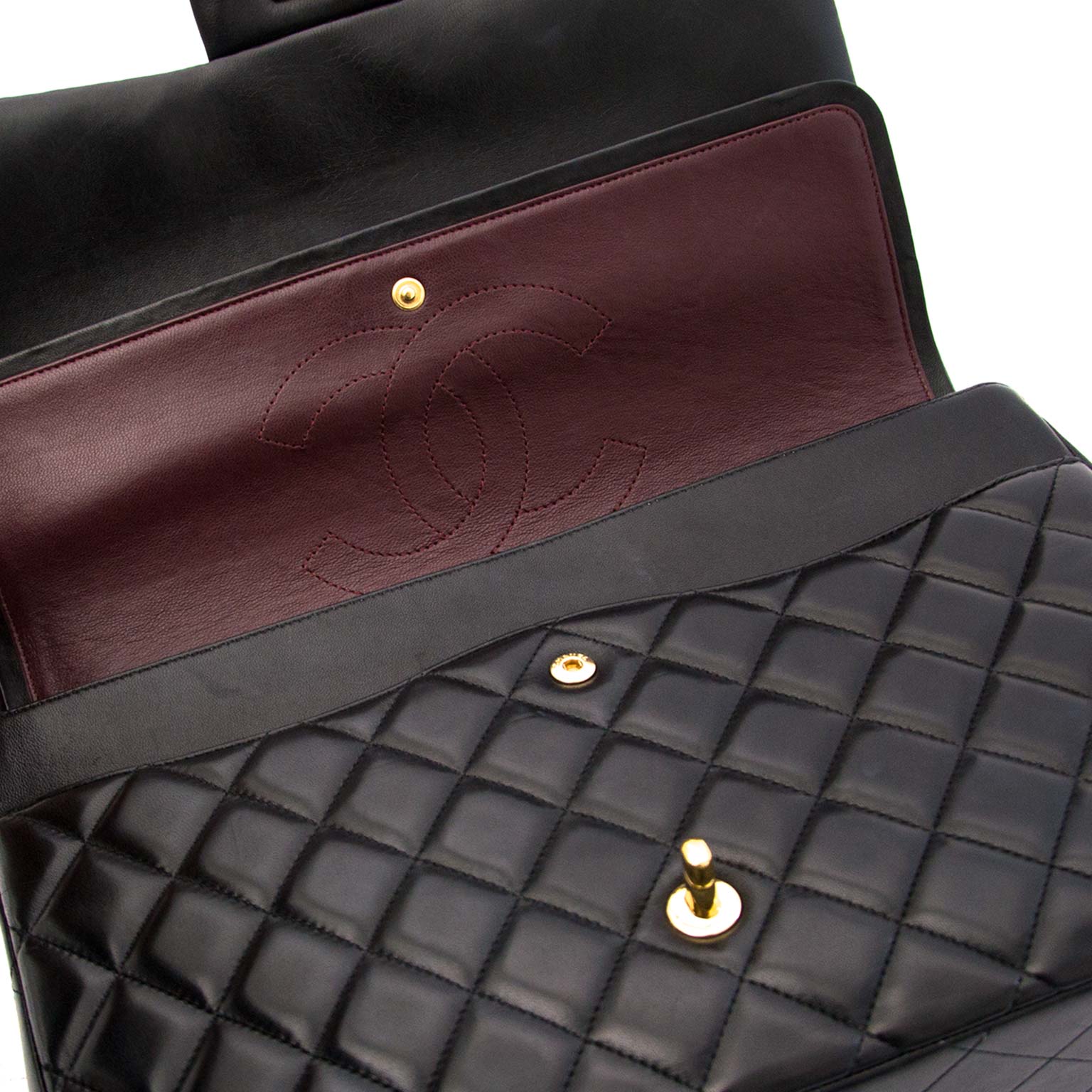 Chanel Black Lambskin Leather Maxi Classic Flap Bag GHW