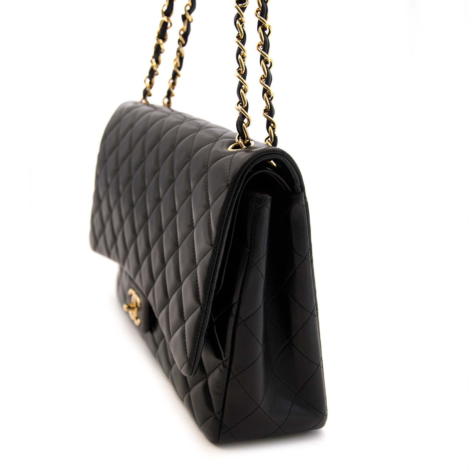 Chanel Black Lambskin Leather Maxi Classic Flap Bag GHW