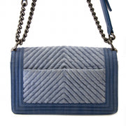 shop safe online 100% authentic Chanel Medium Denim Chevron Boy Bag