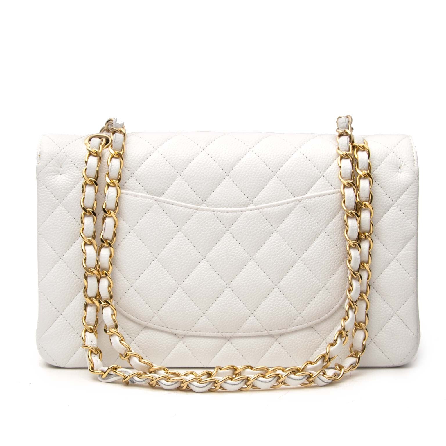 acheter en ligne seconde main Chanel White Caviar Leather Double Flap Bag