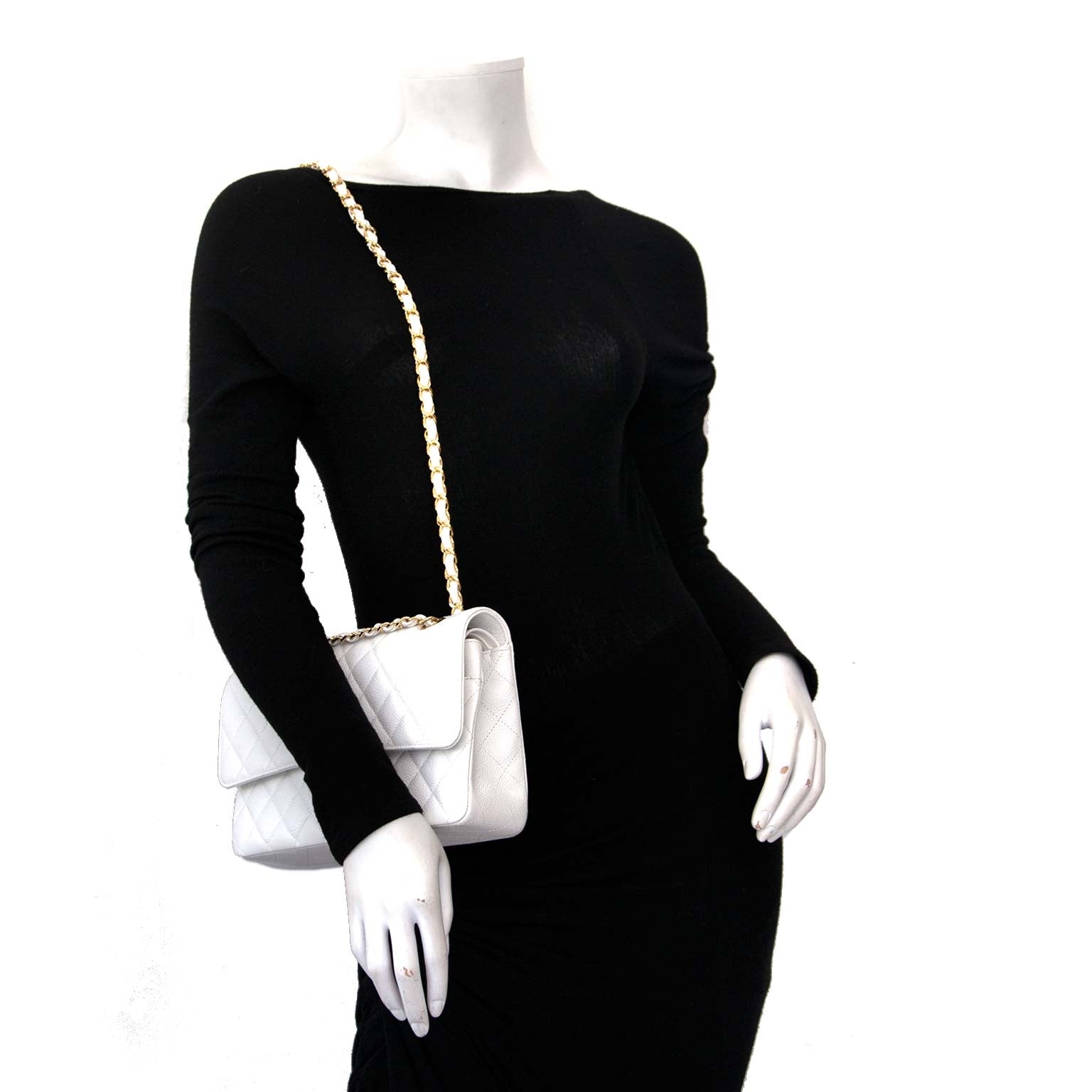 shop safe online for the best price Chanel White Caviar Leather Double Flap Bag