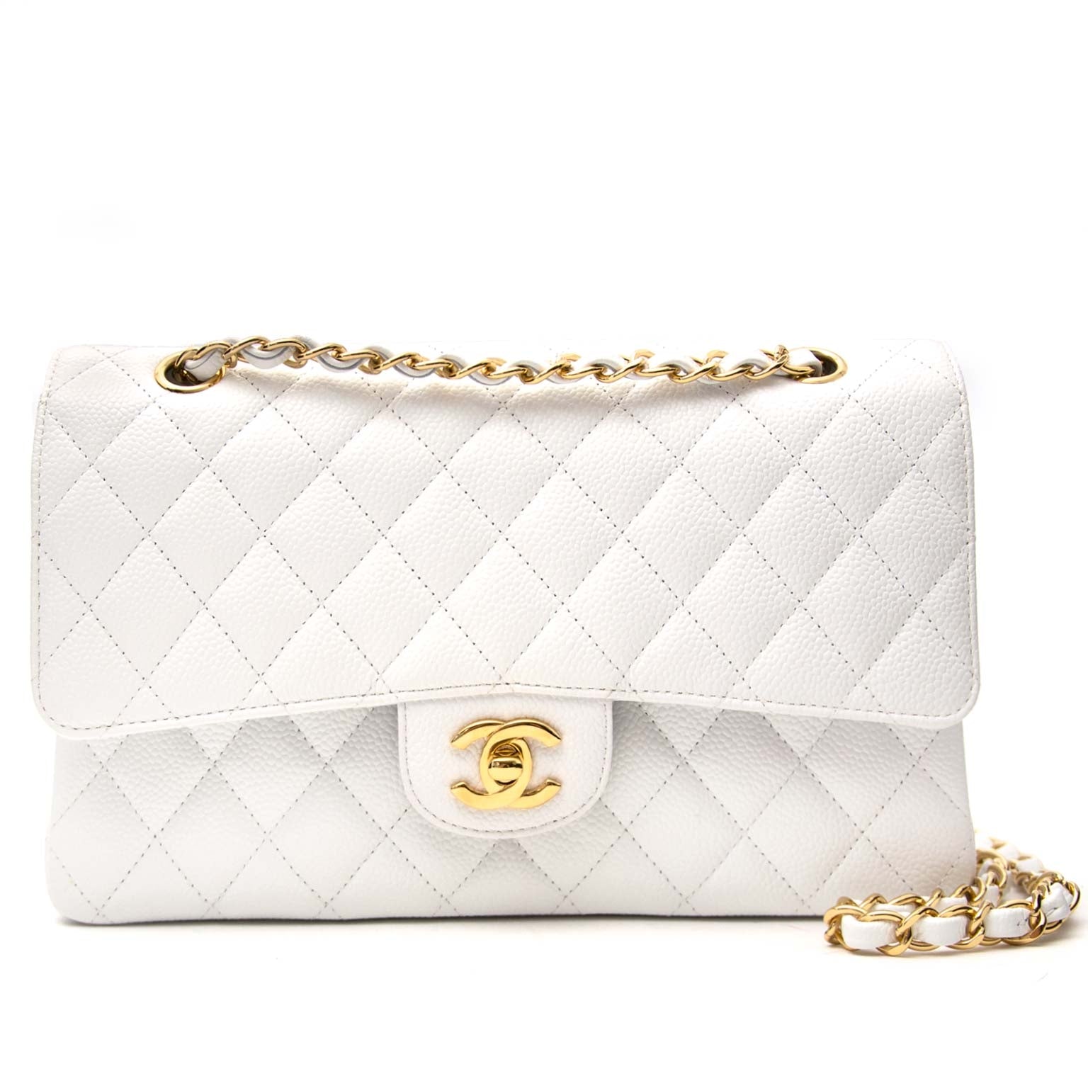 shop safe online Chanel White Caviar Leather Double Flap Bag