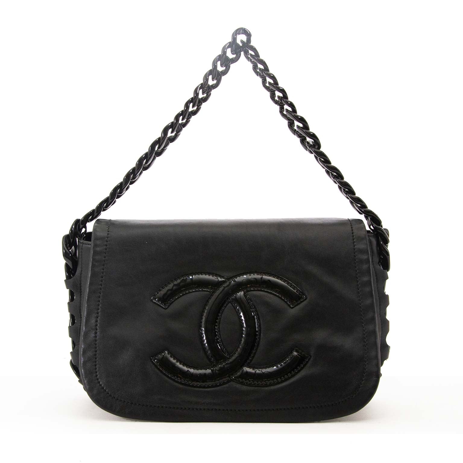 Chanel Black Leather Modern Chain Shoulder Bag for sale online at Labellov secondhand luxury