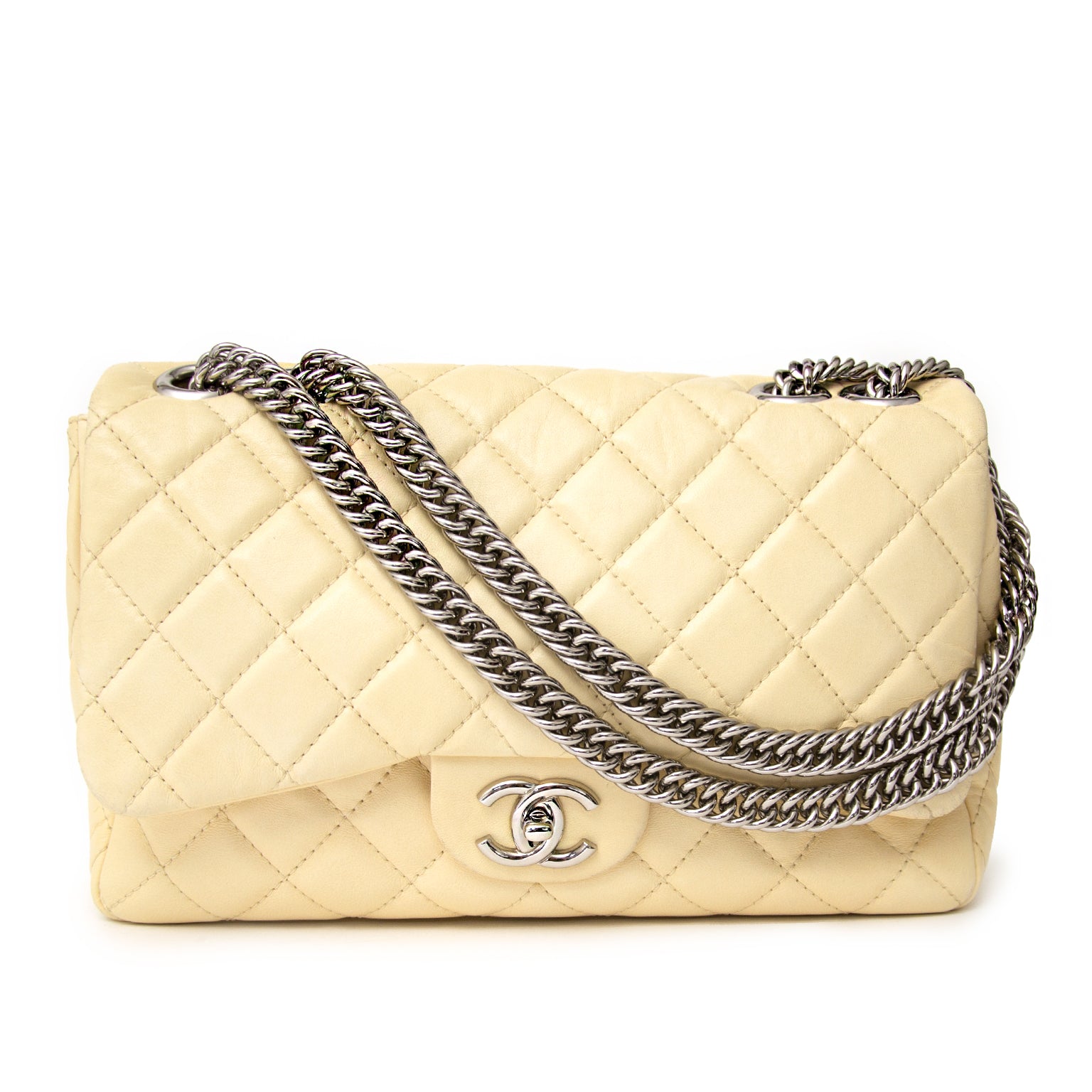 Buy Chanel Cream Soft Jumbo single flap bag online and save at Labellov vintage luxury