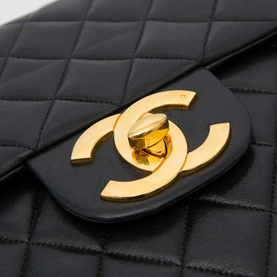 Chanel Black Maxi Single Flap Bag in black leather with gold hardware for the best price of 2016