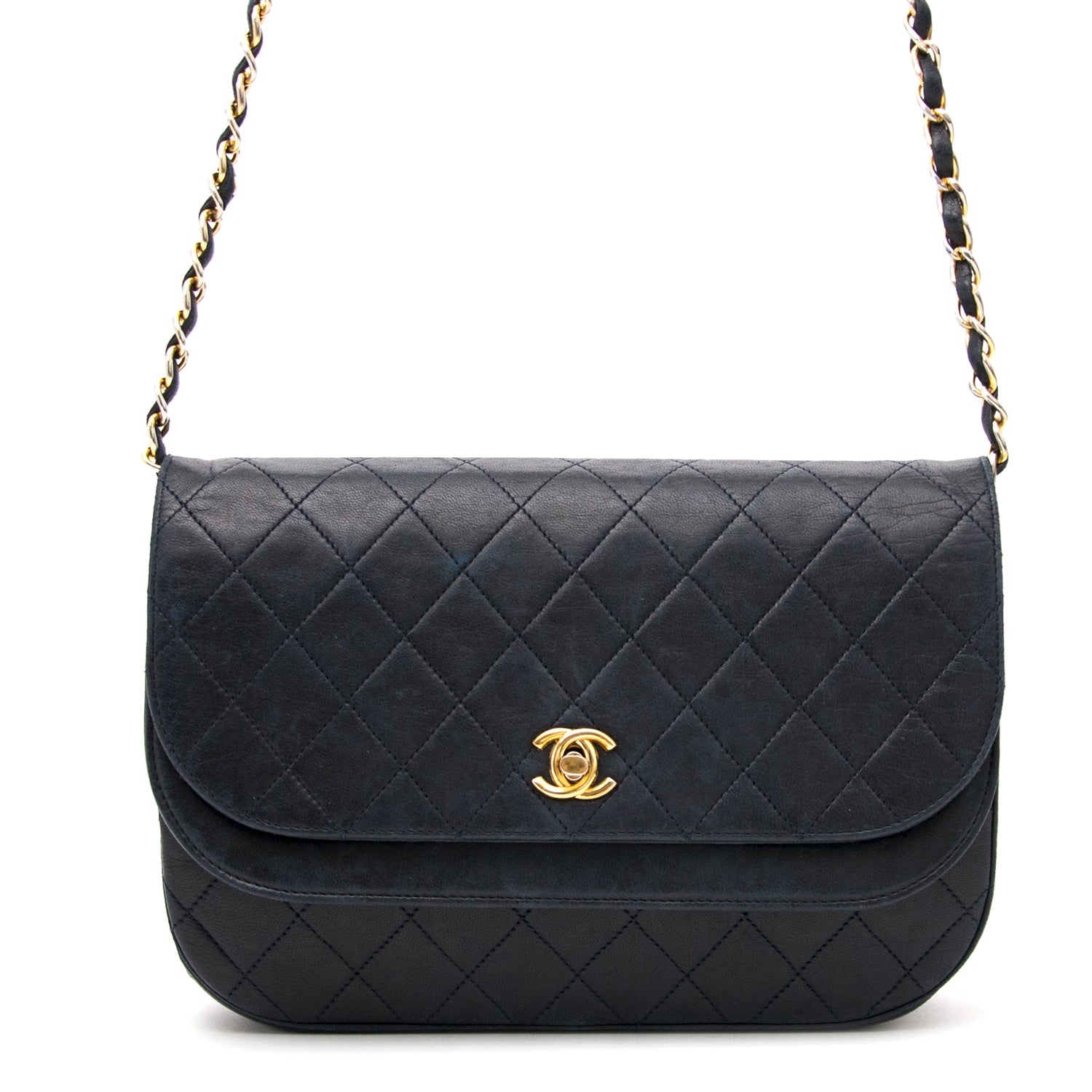 shop safe online secondhand desigener Chanel Vintage Dark Blue Flap Bag best price worldwide shippinng online webshop labellov.Com