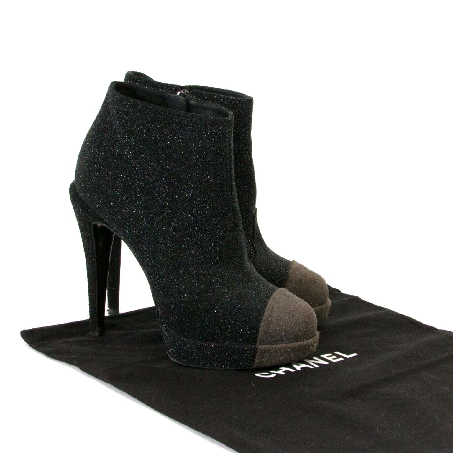 Chanel Black Sparkle Ankle Boots - size 36 now for sale at labellov vintage fashion webshop belgium