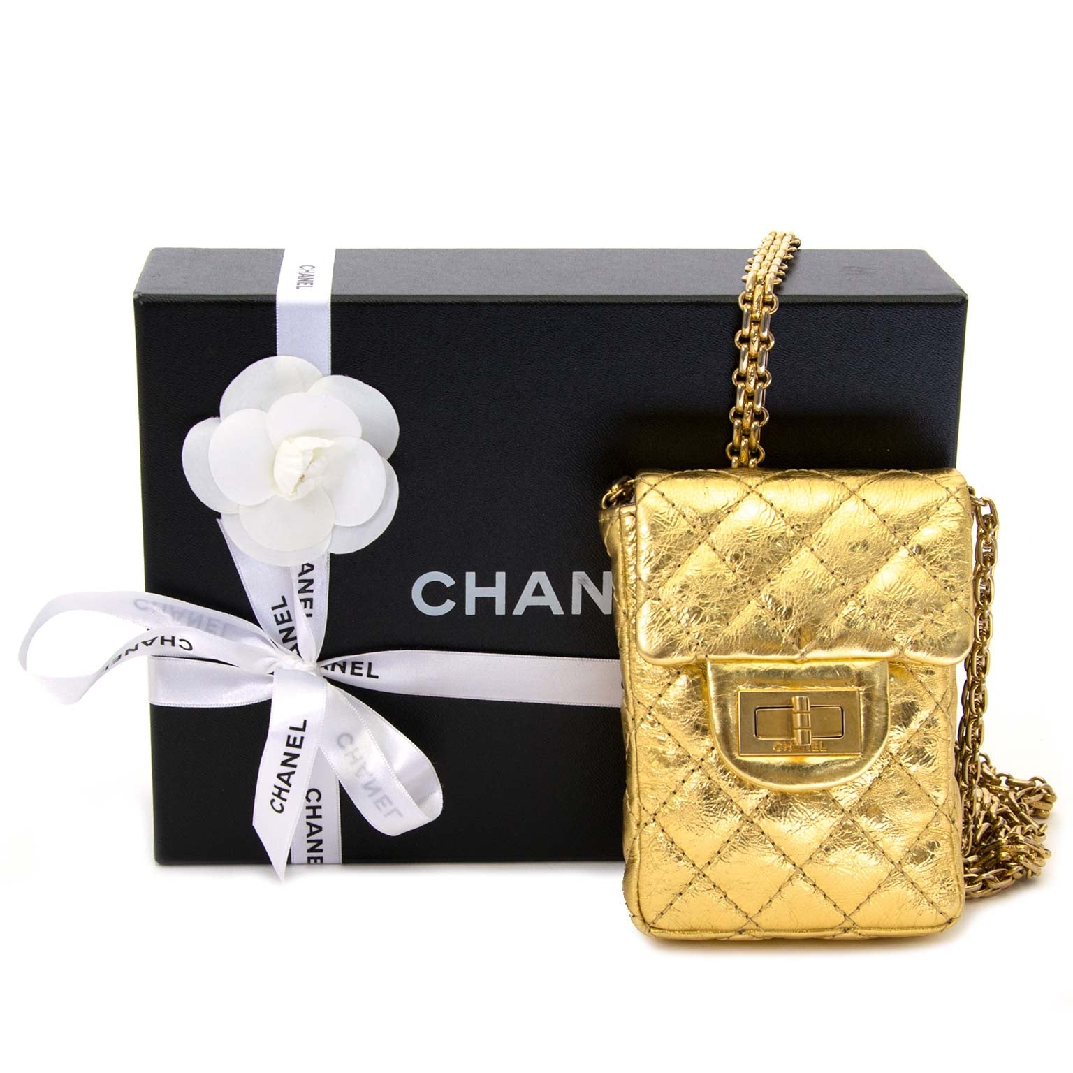 Chanel 2.55 Reissue Aged Calfskin Gold Phone Pouch for the best price at Labellov secondhand luxury