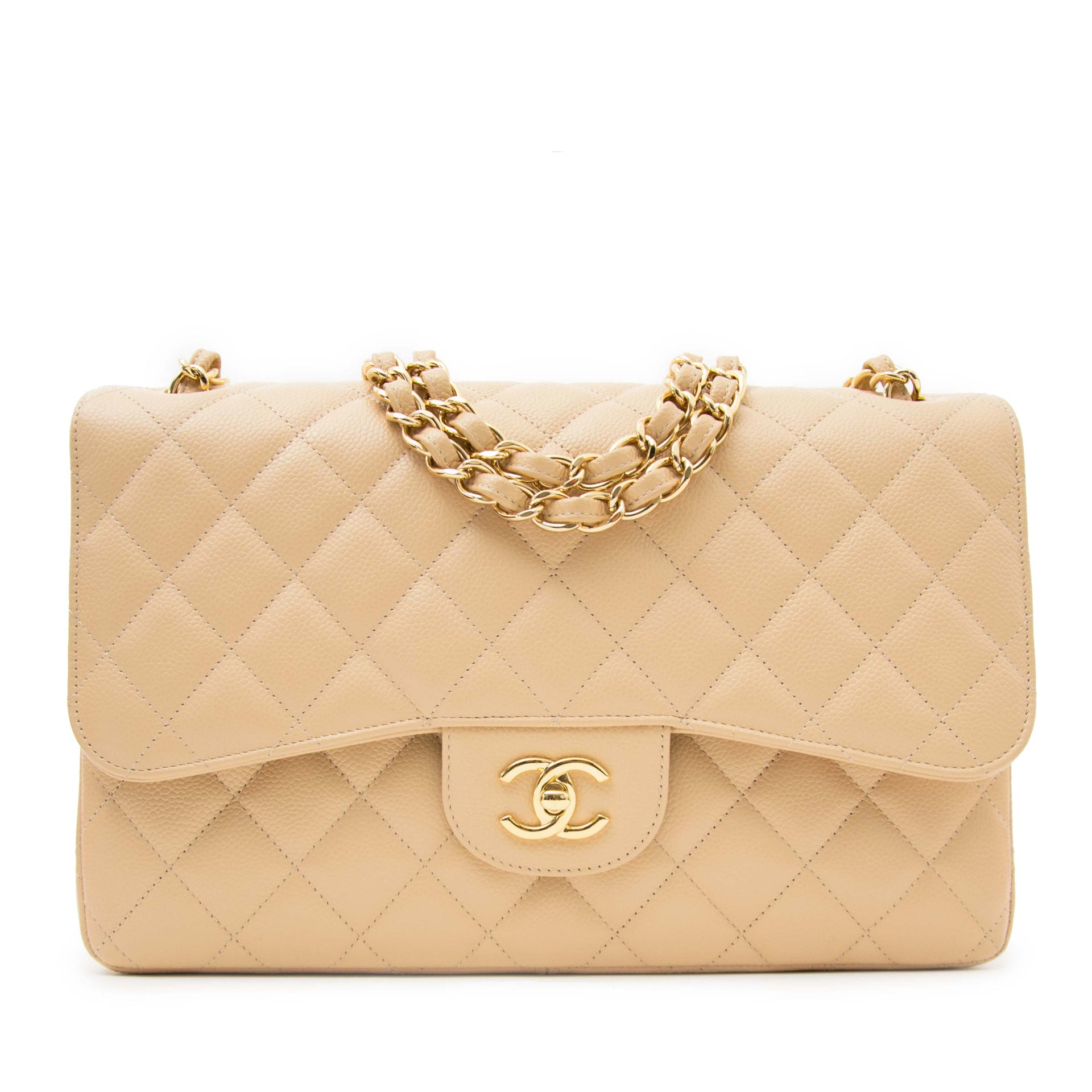 Chanel Classic Double Flap Bag Jumbo Nude GHW for the best price available online only at Labellov secondhand luxury website