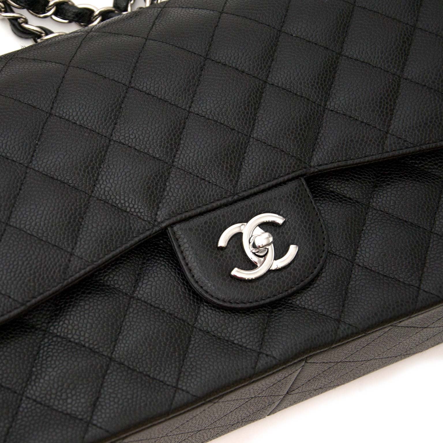 Chanel Classic Flap Bag Jumbo Black Caviar Leather for sale