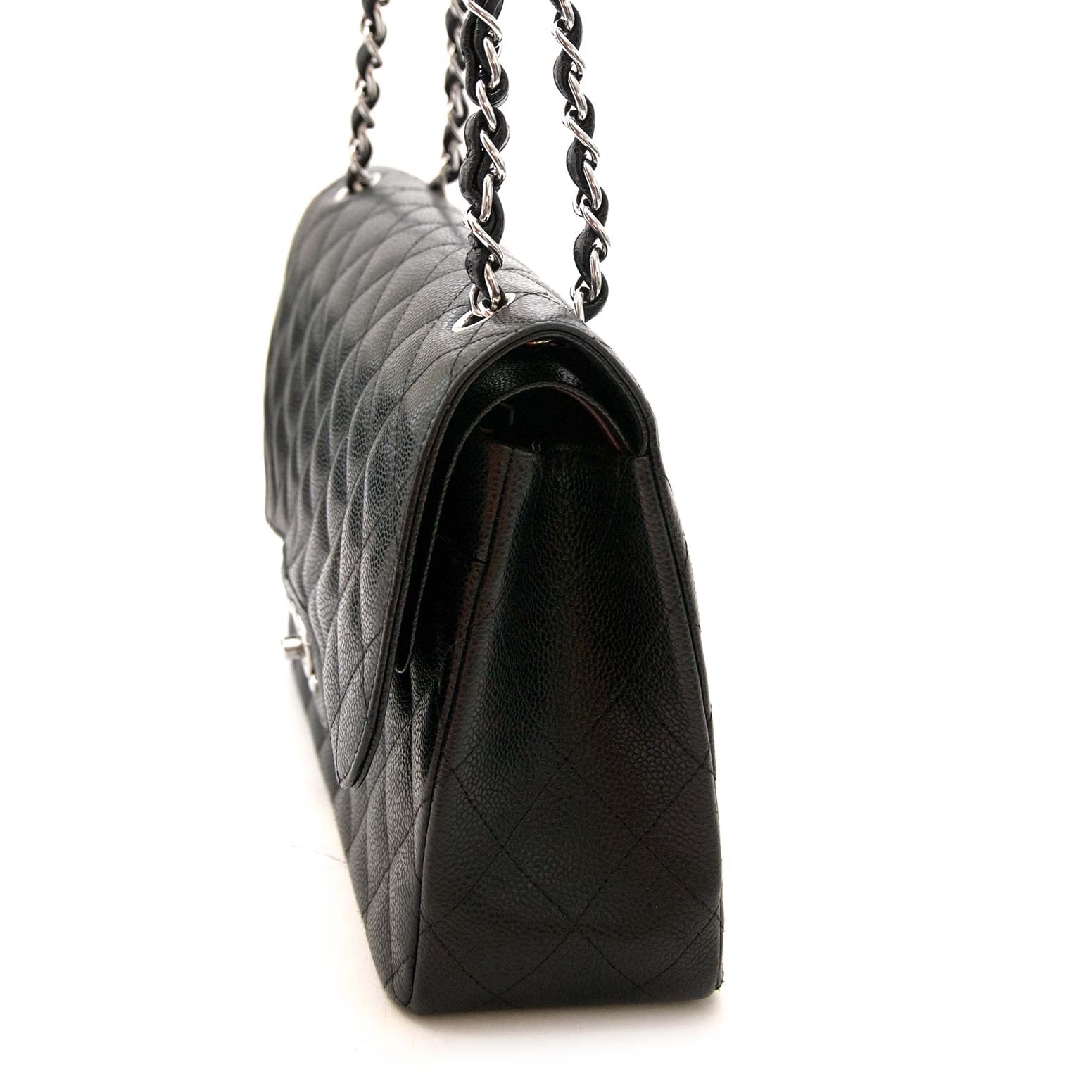 Chanel Classic Flap Bag Jumbo Black Caviar Leather for sale online