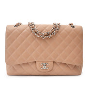 comme neuf sac a main Chanel Beige Caviar Maxi Classic Single Flapbag