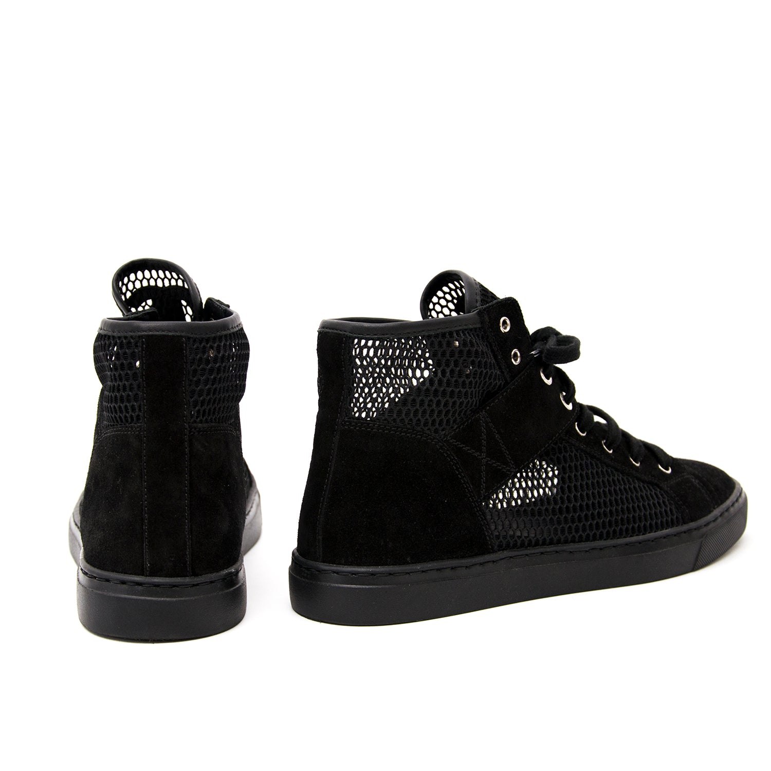 acheter en ligne comm neuf New Chanel Black Suede Mesh High-Top Lace-Up Sneakers