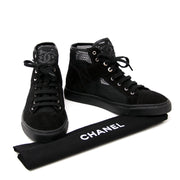 shop safe online your designer sneakers New Chanel Black Suede Mesh High-Top Lace-Up Sneakers