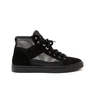 shop safe online at the best price New Chanel Black Suede Mesh High-Top Lace-Up Sneakers
