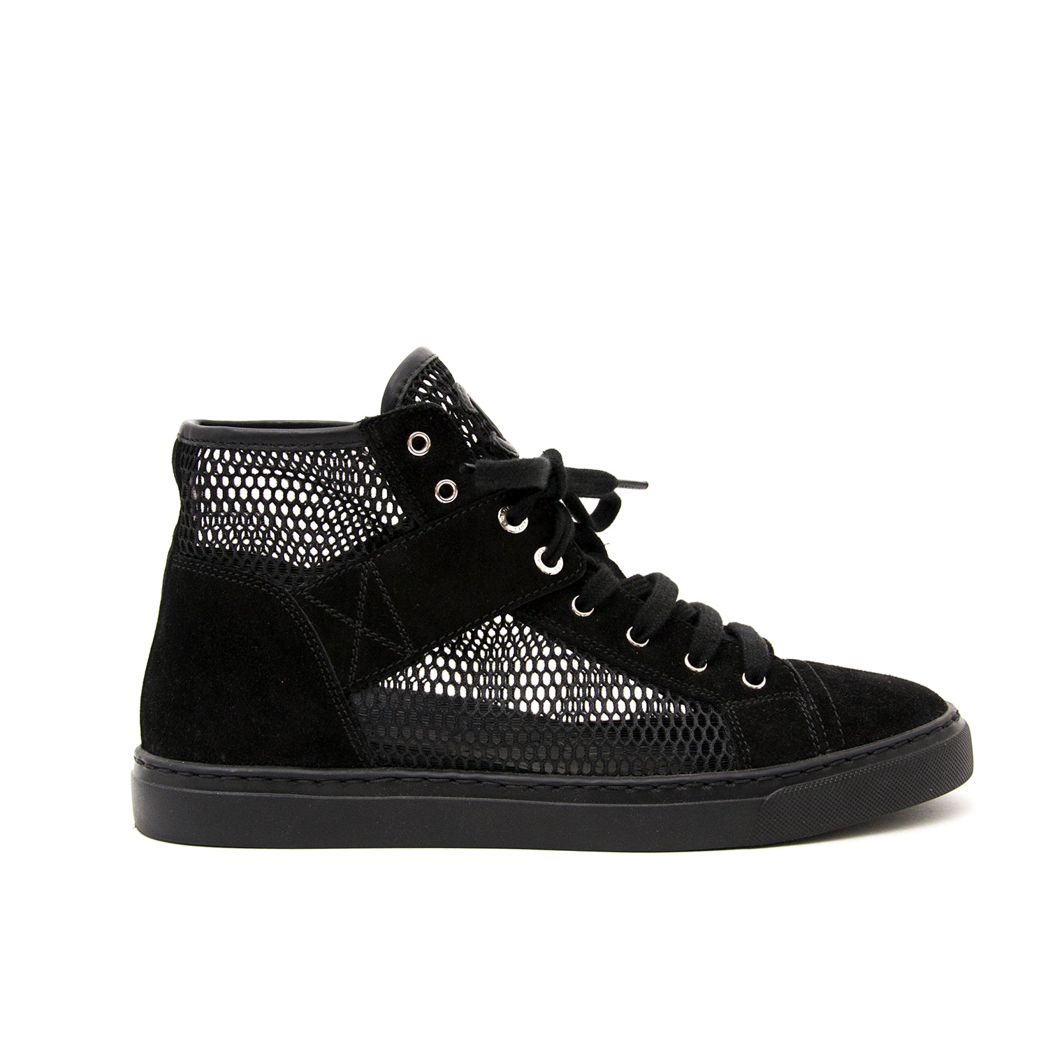 shop safe online at the best price New Chanel Black Suede Mesh High-Top Lace-Up Sneakers