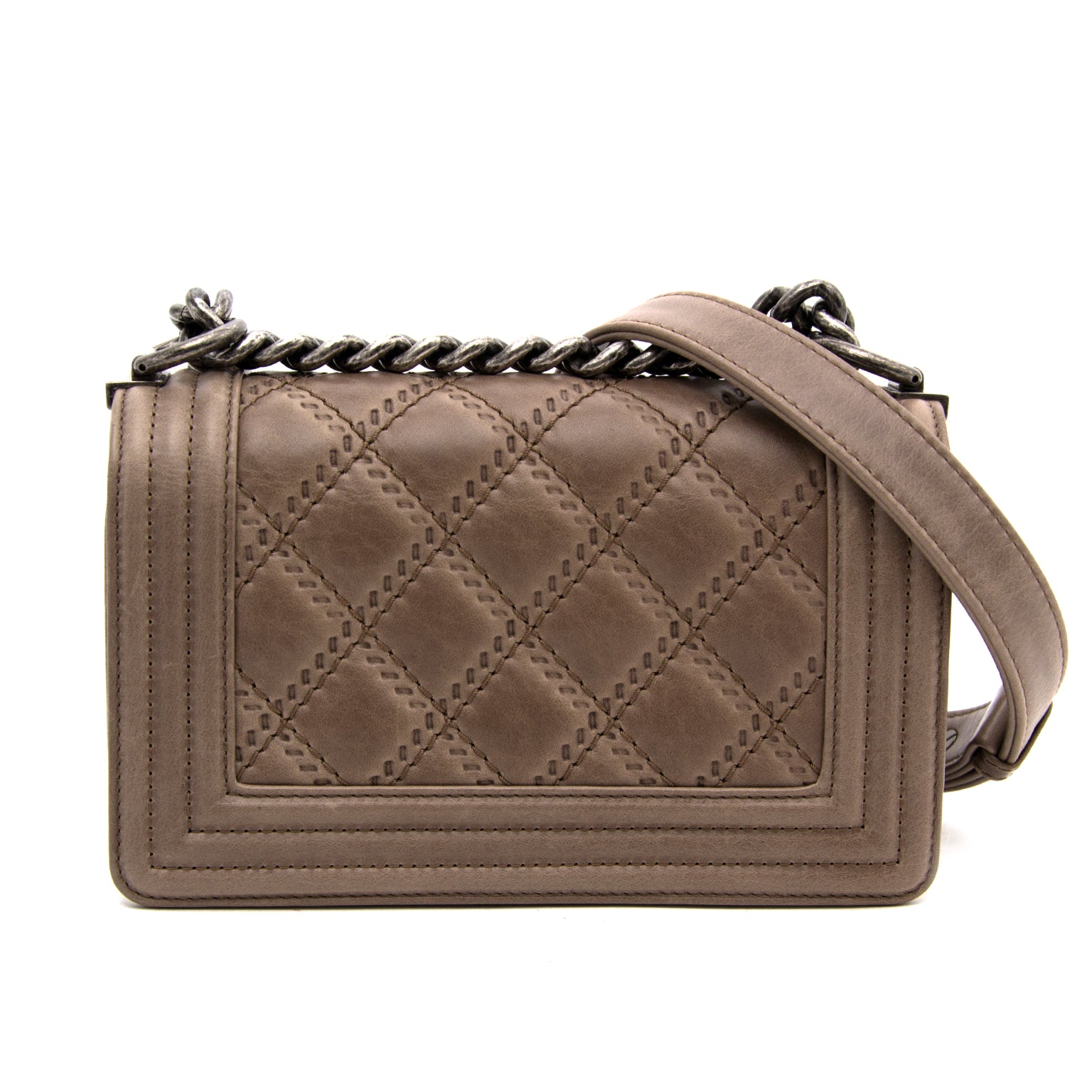 comme neuf sac a main chanel taupe small boy pour le meilleur prix comme neuf 100% authentic