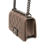 shop real real 100% authentic luxury chaneltaupe small boy bag webshop labellov.com Antwerp, designer, best price
