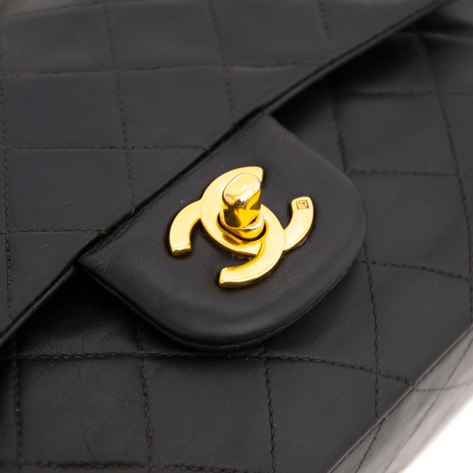 shop your real real vintage handbag Chanel Black Vintage Double Classic Flap Bag