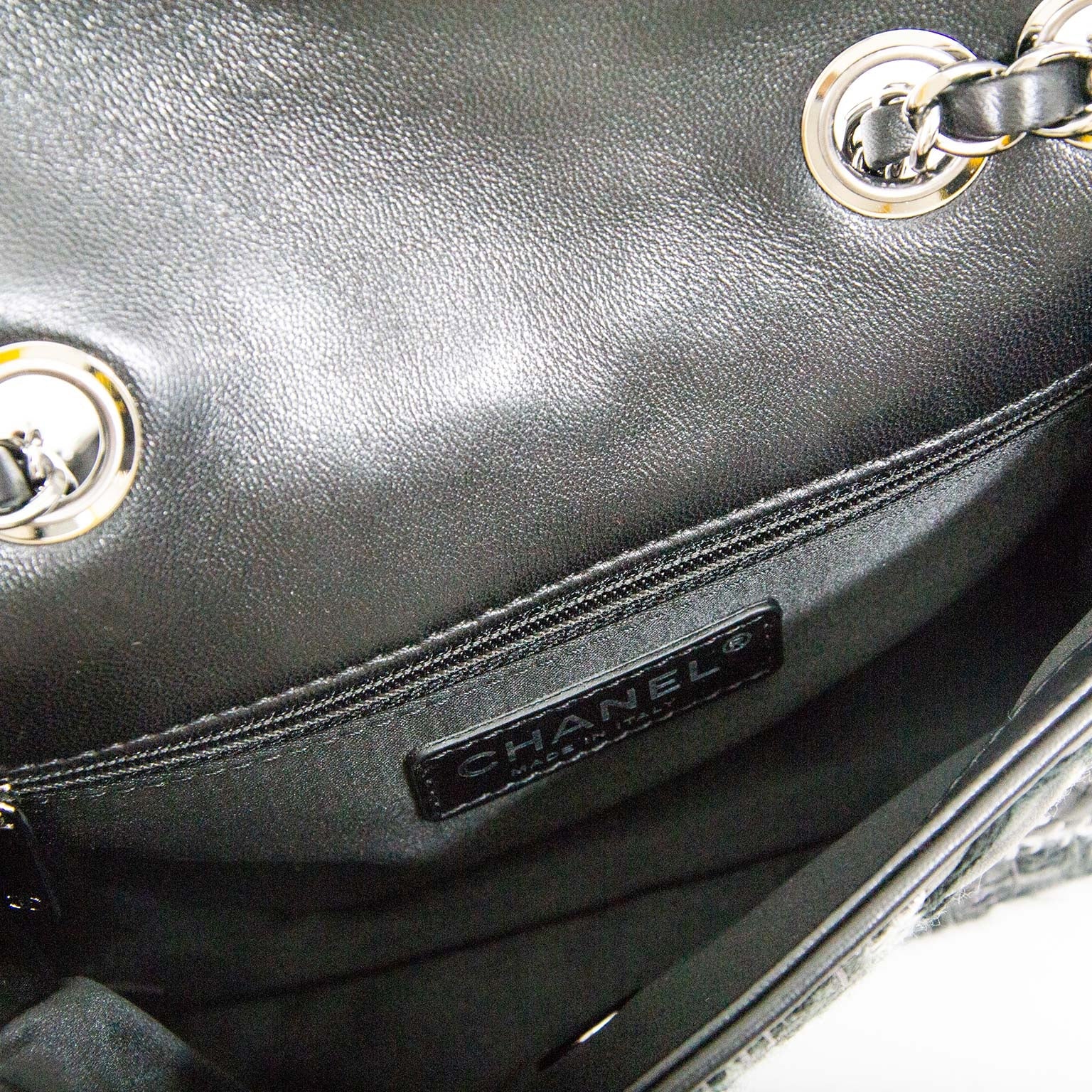 chanel quilted tweed leather patchwork stitch mini flap bag now for sale at labellov vintage fashion webshop belgium
