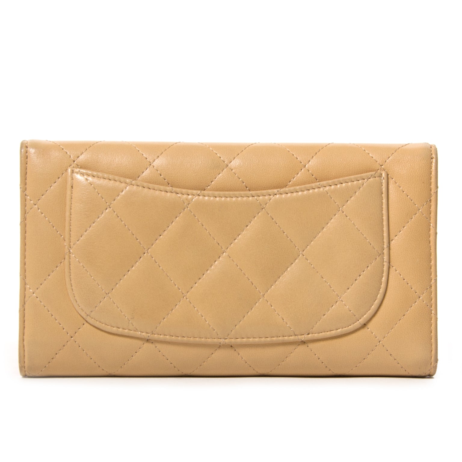 chanel beige quilted lambskin cc wallet now for sale at labellov vintage fashion webshop belgium
