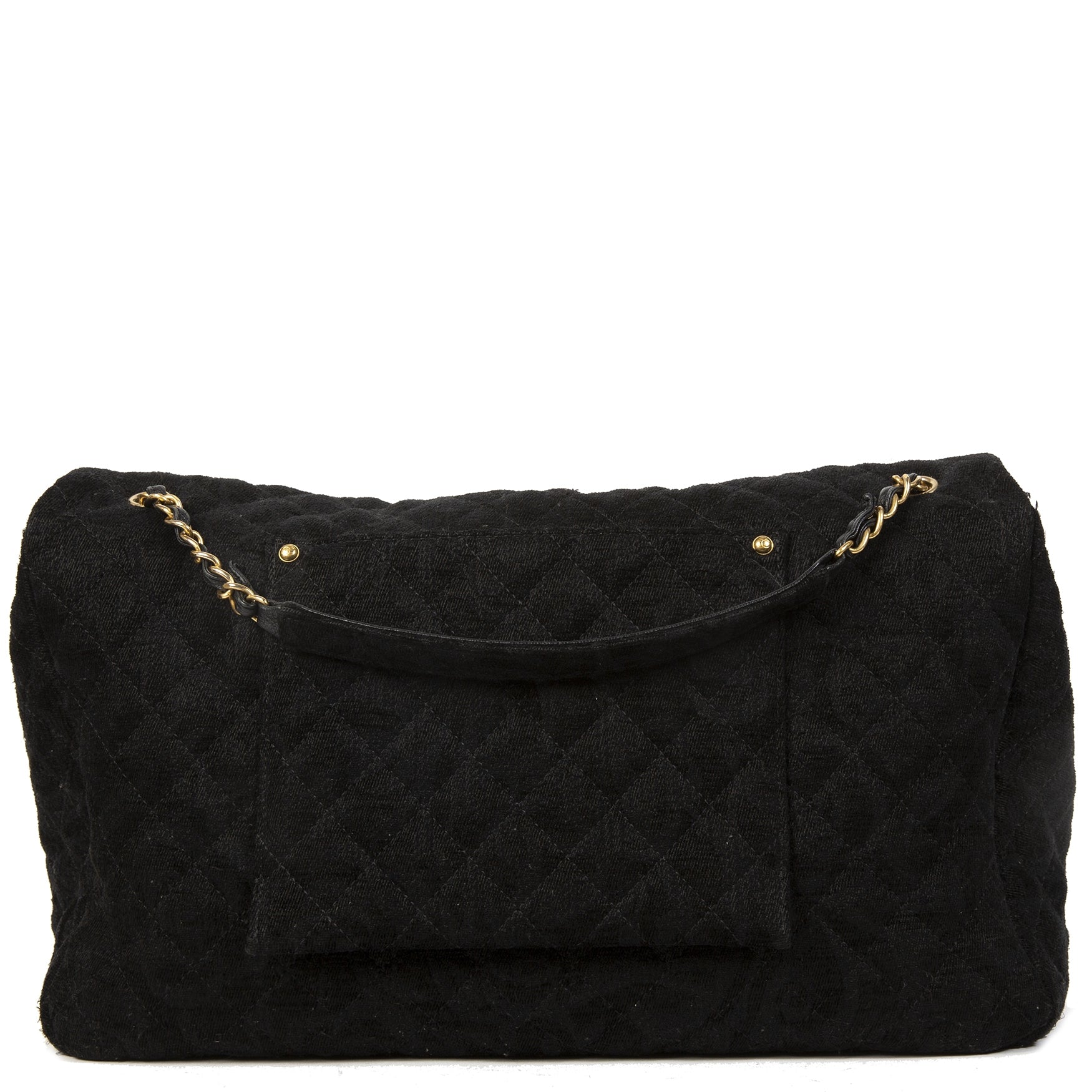 koop 2de hands Chanel XXL Black Fabric Flap Bag