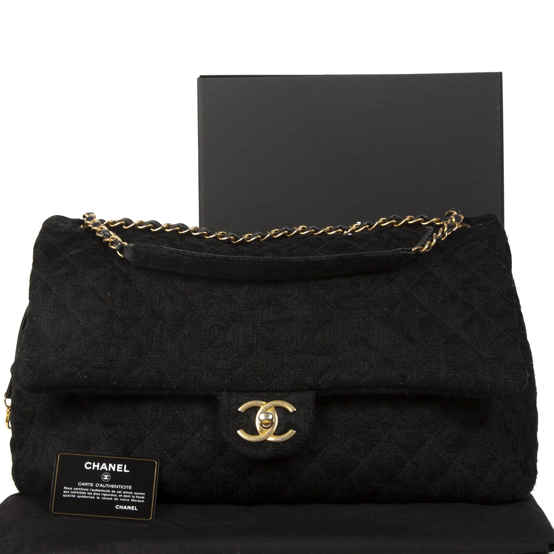 acheter en ligne seconde main Chanel XXL Black Fabric Flap Bag
