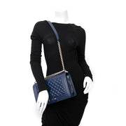 Real Chanel blue patent leather boy bag now available on www.labelcrush.com at the best price