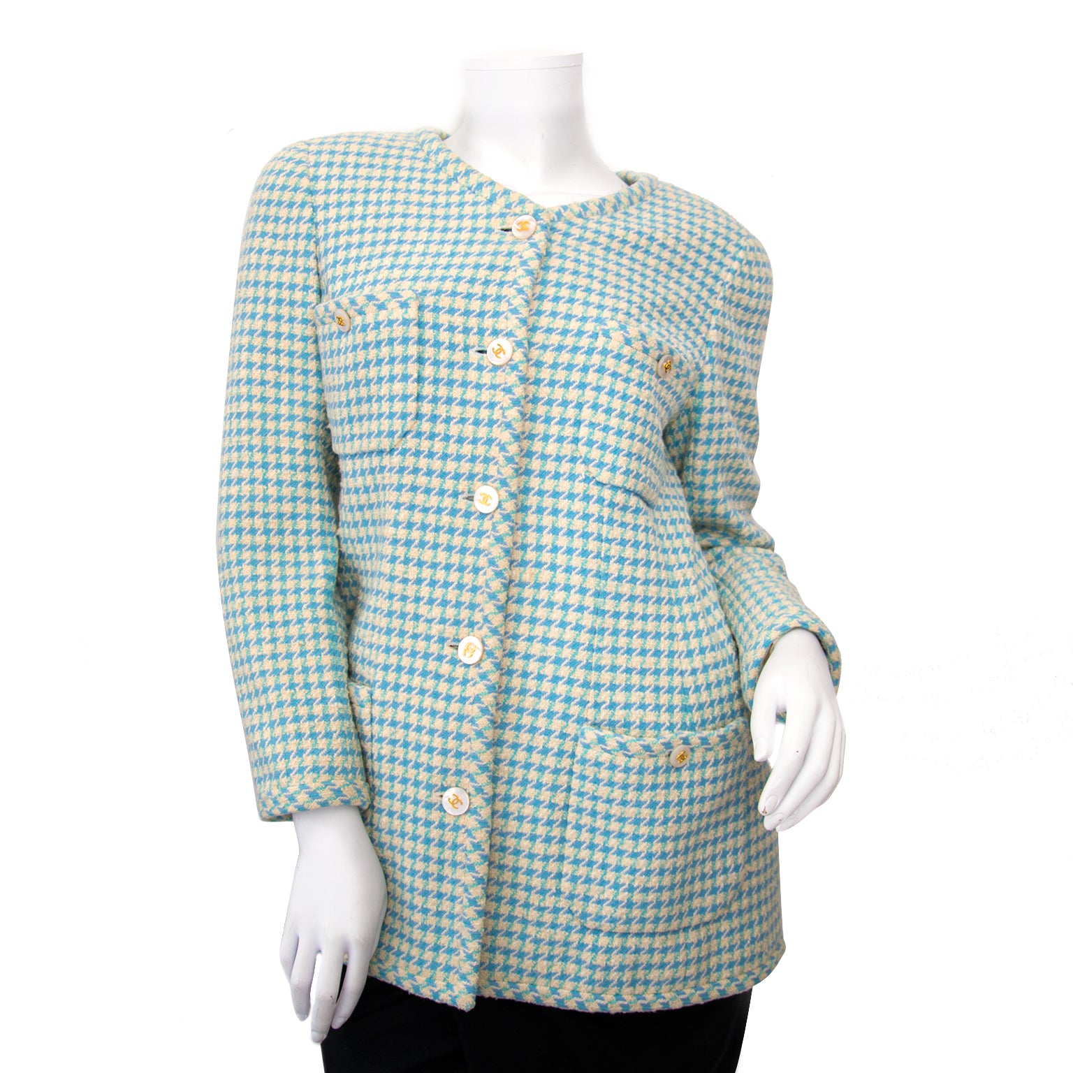 Chanel Baby Blue Pied-de-Poule Vest - Size 38 kopen aan de beste prijs