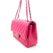 shop safe online secondhand designer worldwide shipping best price rare limited secondhand sold out limited 2014 collection Chanel Metallic Patent Fuchsia New Medium Boy Bag