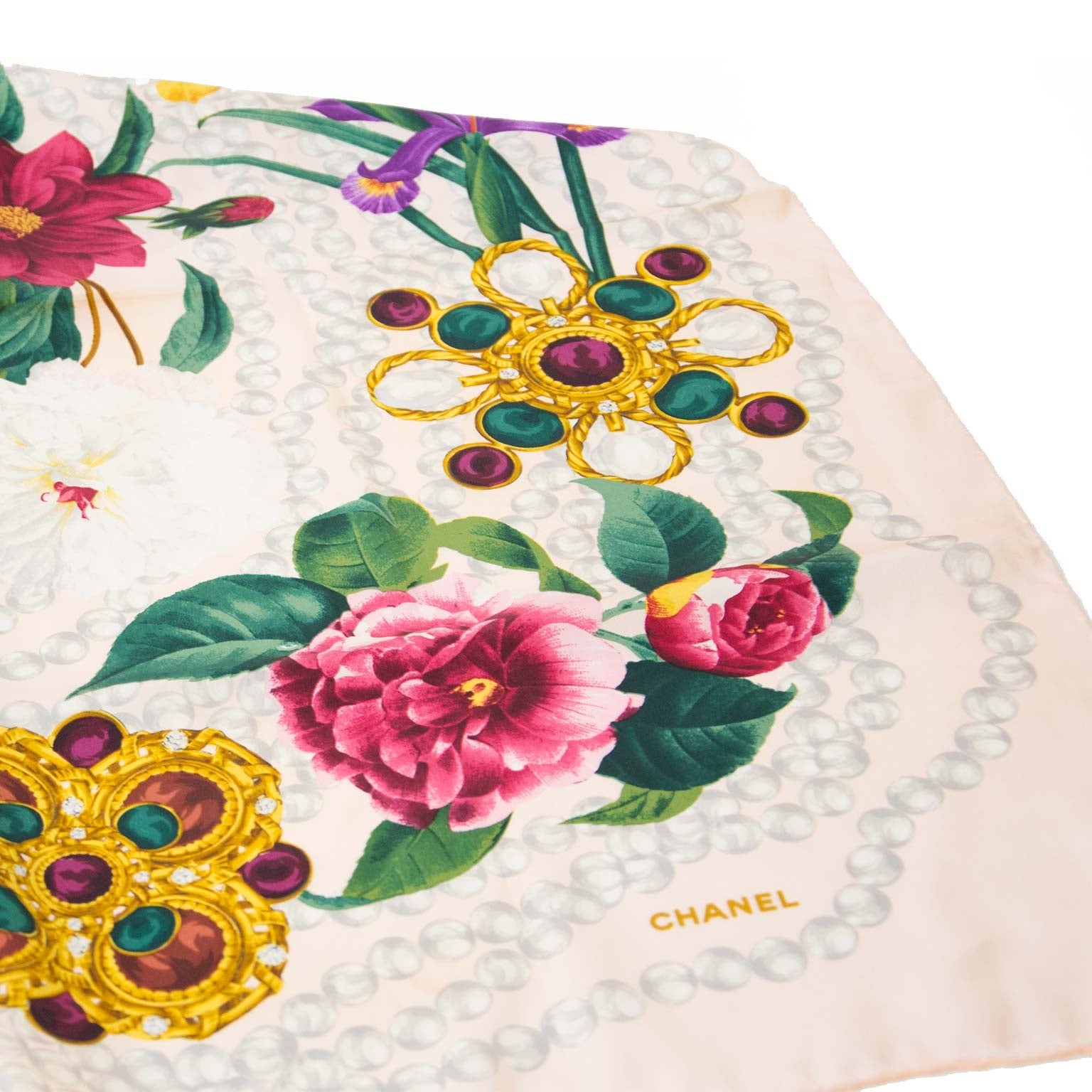 Chanel Pink Flower Scarf now for sale at labellov vintage fashion webshop belgium
