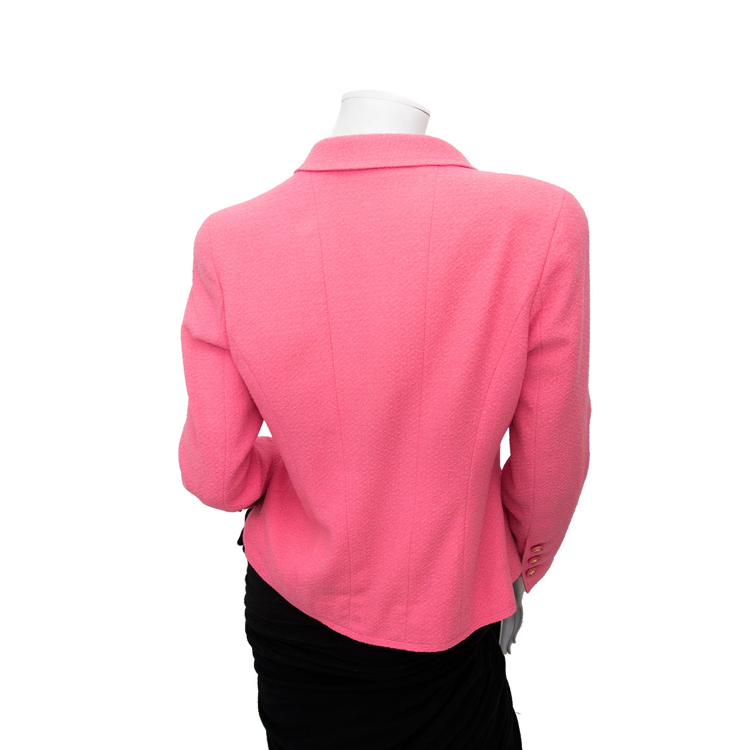 koop veilig online tweedehands designer chanel boucle roze blazet op