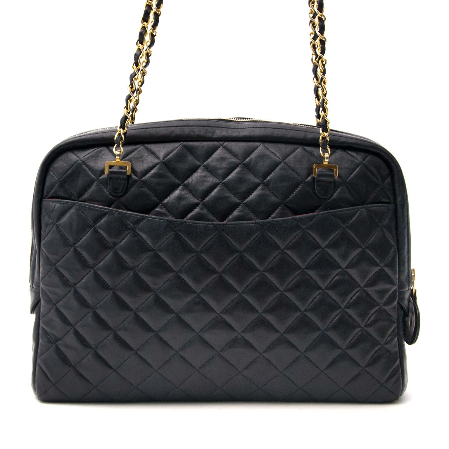 Chanel Quilted Navy Blue Shopper online worldwide shipping