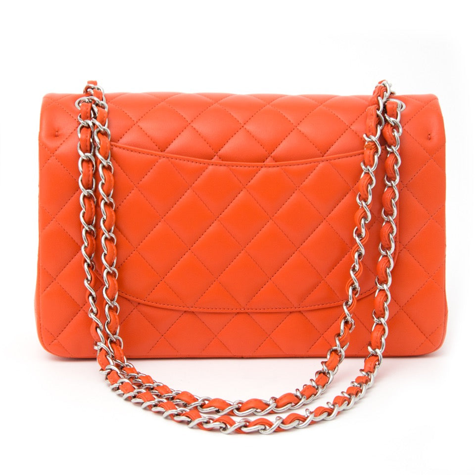 Koop en verkoop Brand New Chanel Orange Red Jumbo Double Flap Bag