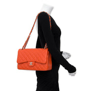 Worldwide shipping Brand New Chanel Orange Red Jumbo Double Flap Bag safe and secure