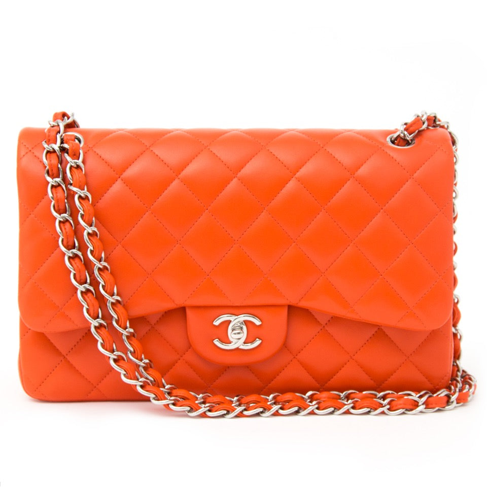 Brand New Chanel Orange Red Jumbo Double Flap Bag for the best price on Labellov secondhand luxury