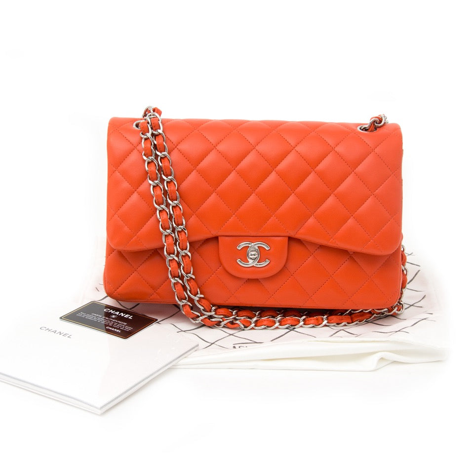 Acheter secure en ligne Brand New Chanel Orange Red Jumbo Double Flap Bag
