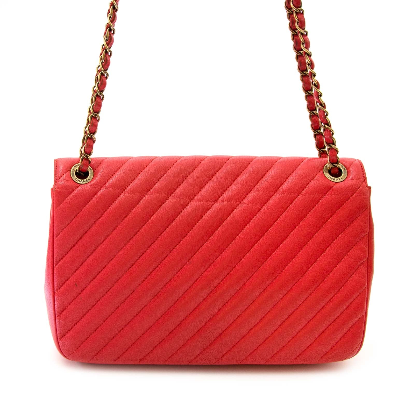 chanel rode goatskin flap bag nu te koop bij labellov vintage mode webshop belgië