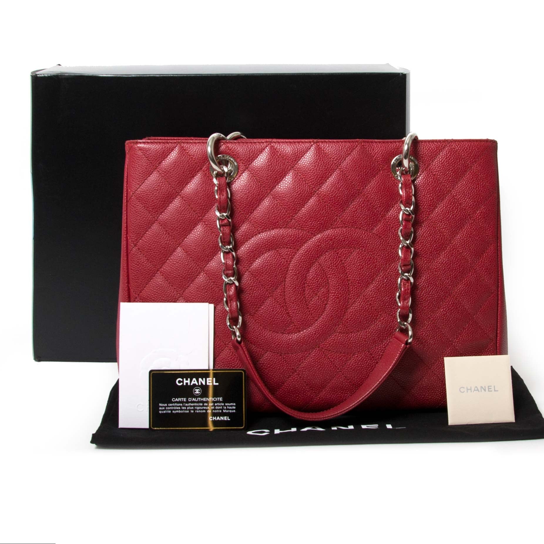 chanel red grand shopping tote now for sale at labellov vintage fashion webshop belgium