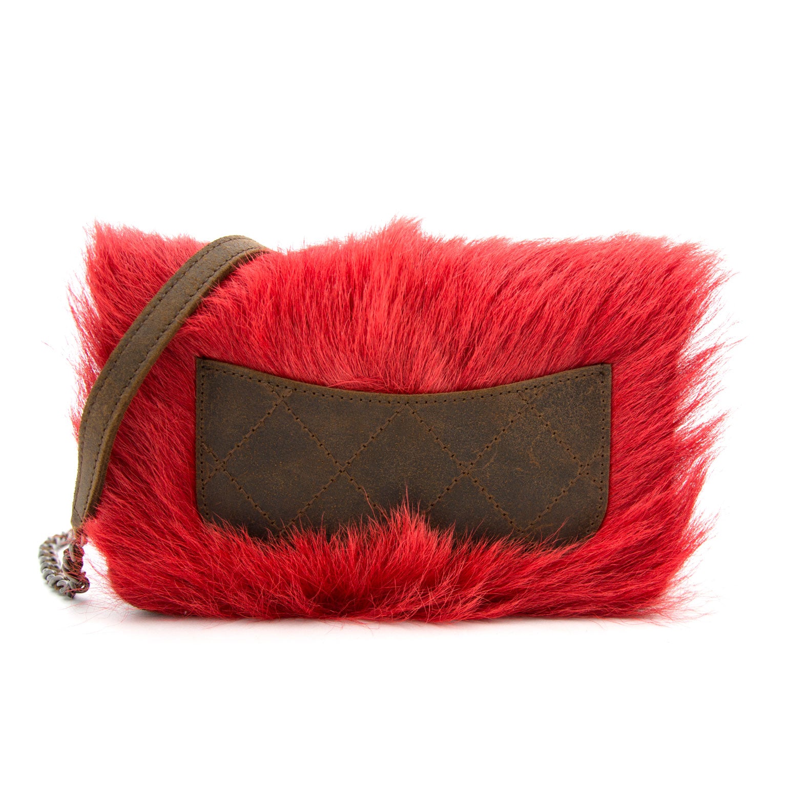 Chanel Paris Edinburgh Red Fur Wallet On A Chain100% authentic luxury worldwide shipping