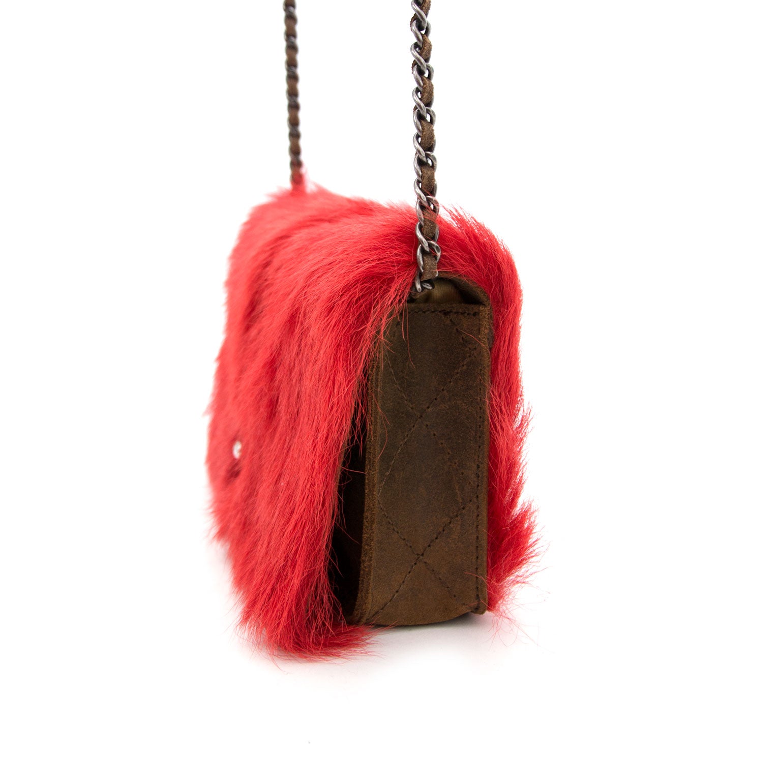 Chanel Paris Edinburgh Red Fur Wallet On A Chain &00% authentic luxury