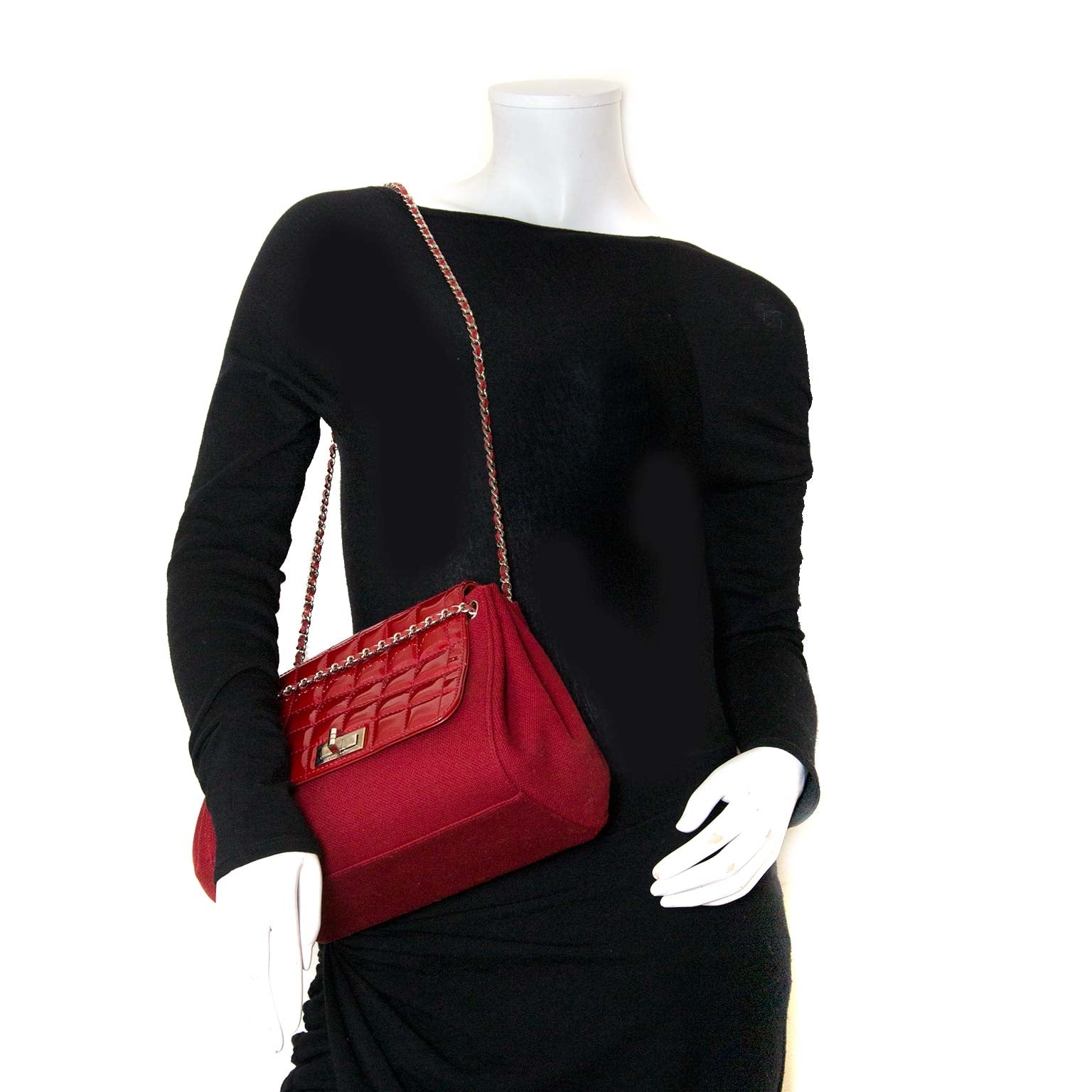 chanel patent quilted and fabric accordion shoulder bag now for sale at labellov vintage fashion webshop belgium